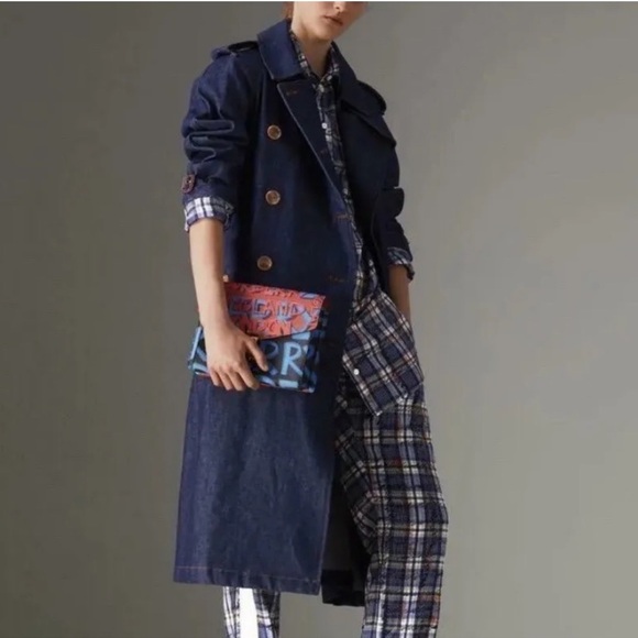 BURBERRY EASTHEATH Denim Jean Long Trench Coat - Picture 1 of 15
